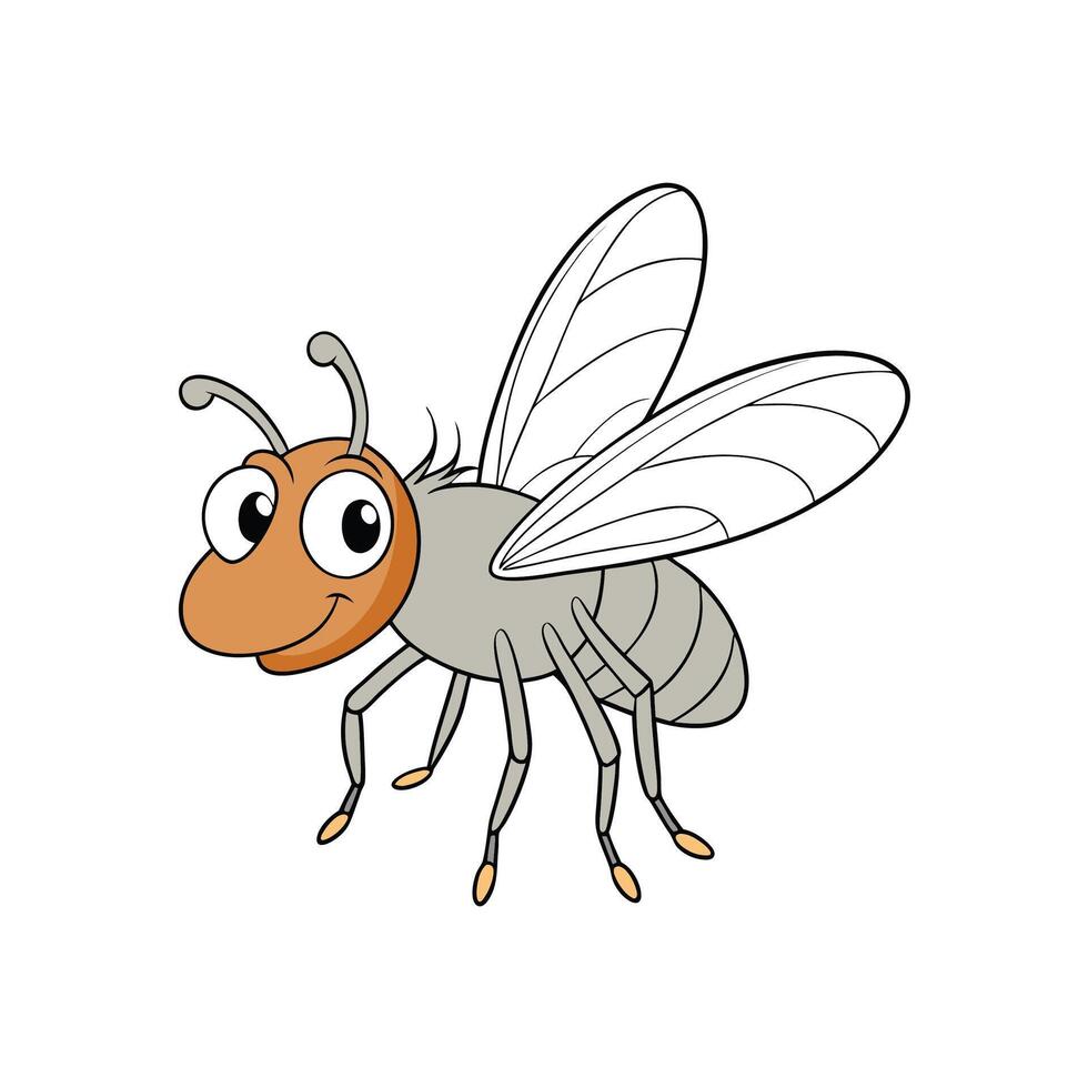 Cartoon fly with a big smile and wings up vector