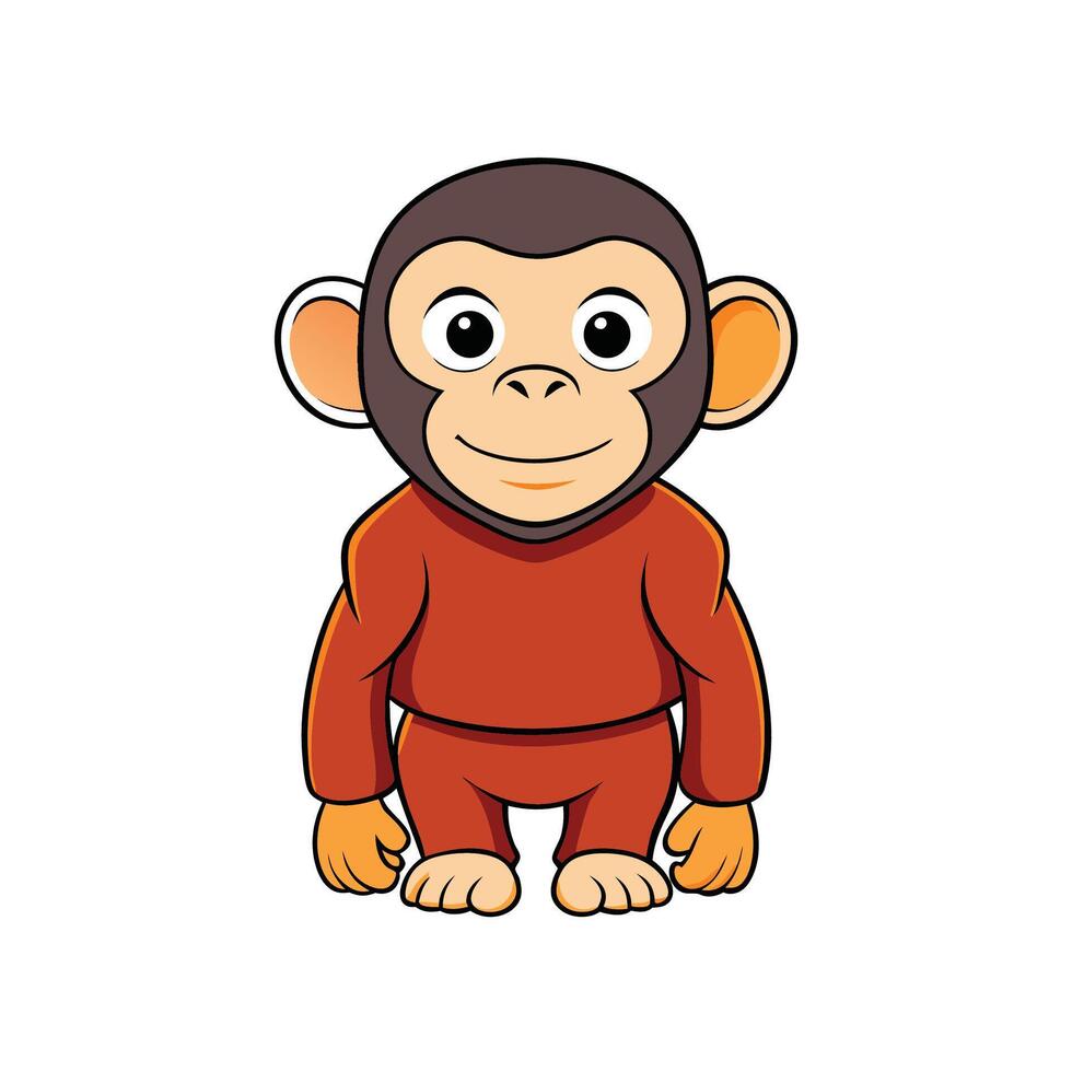 Cute cartoon monkey character standing, isolated on white backdrop vector