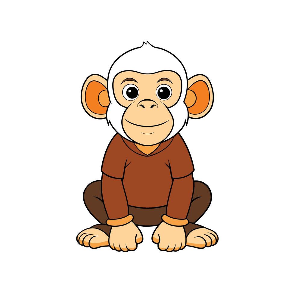 Cute cartoon monkey wearing tshirt sitting smiling character vector