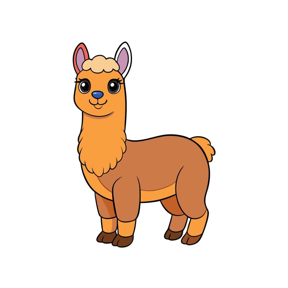 Friendly cartoon llama with orange and brown fur coat vector
