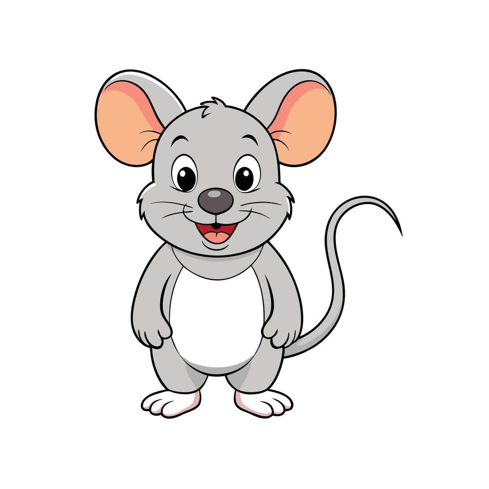 Cute Cartoon Mouse Illustration Standing on White Background vector