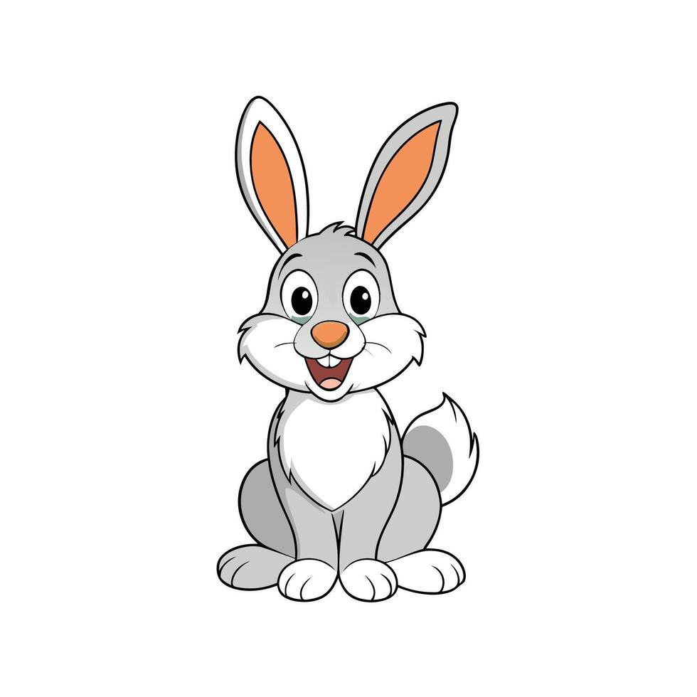 Friendly grey cartoon rabbit sitting on white background vector