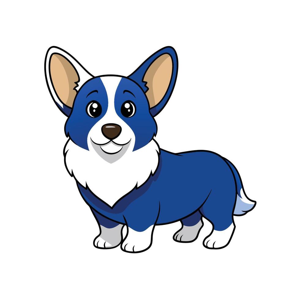 Cartoon blue corgi dog with happy expression standing still vector
