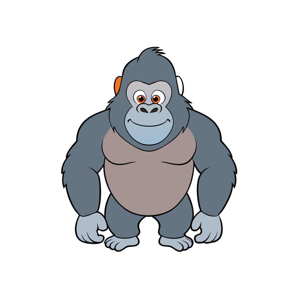Frontfacing cartoon gorilla illustration with a simple, friendly design. Cartoon style and bright colors. vector