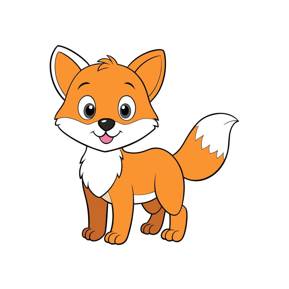 Adorable cartoon fox character standing and smiling happily forward vector
