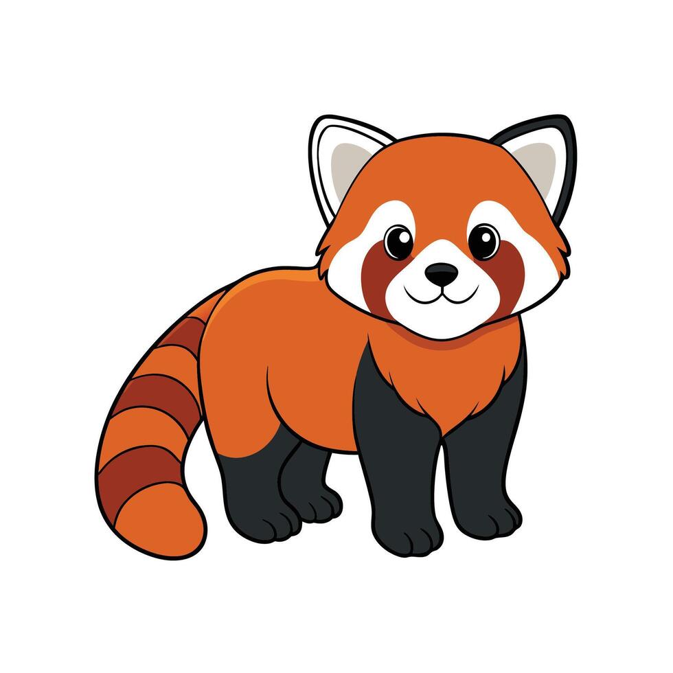 Cute Cartoon Red Panda Standing with Striped Tail vector