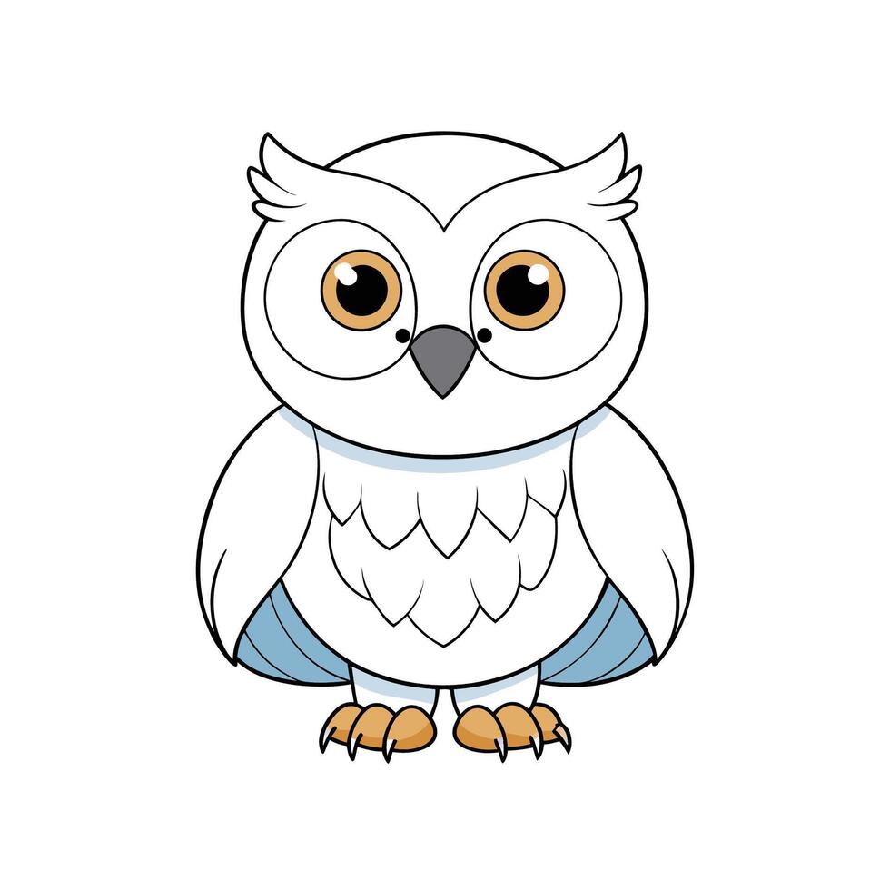 Cartoon cute white owl character illustration isolated on white vector