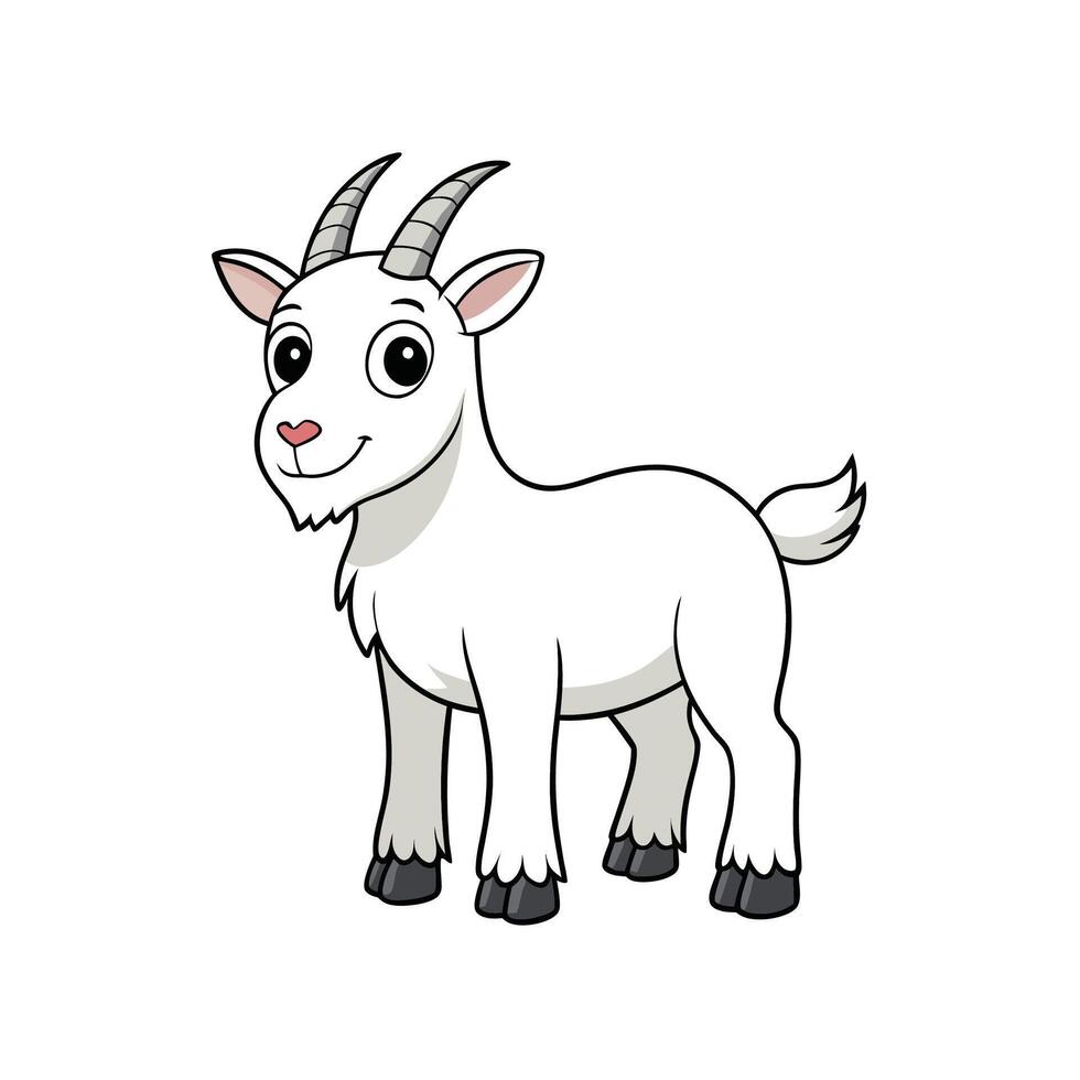 Cute cartoon white goat with horns isolated on white vector