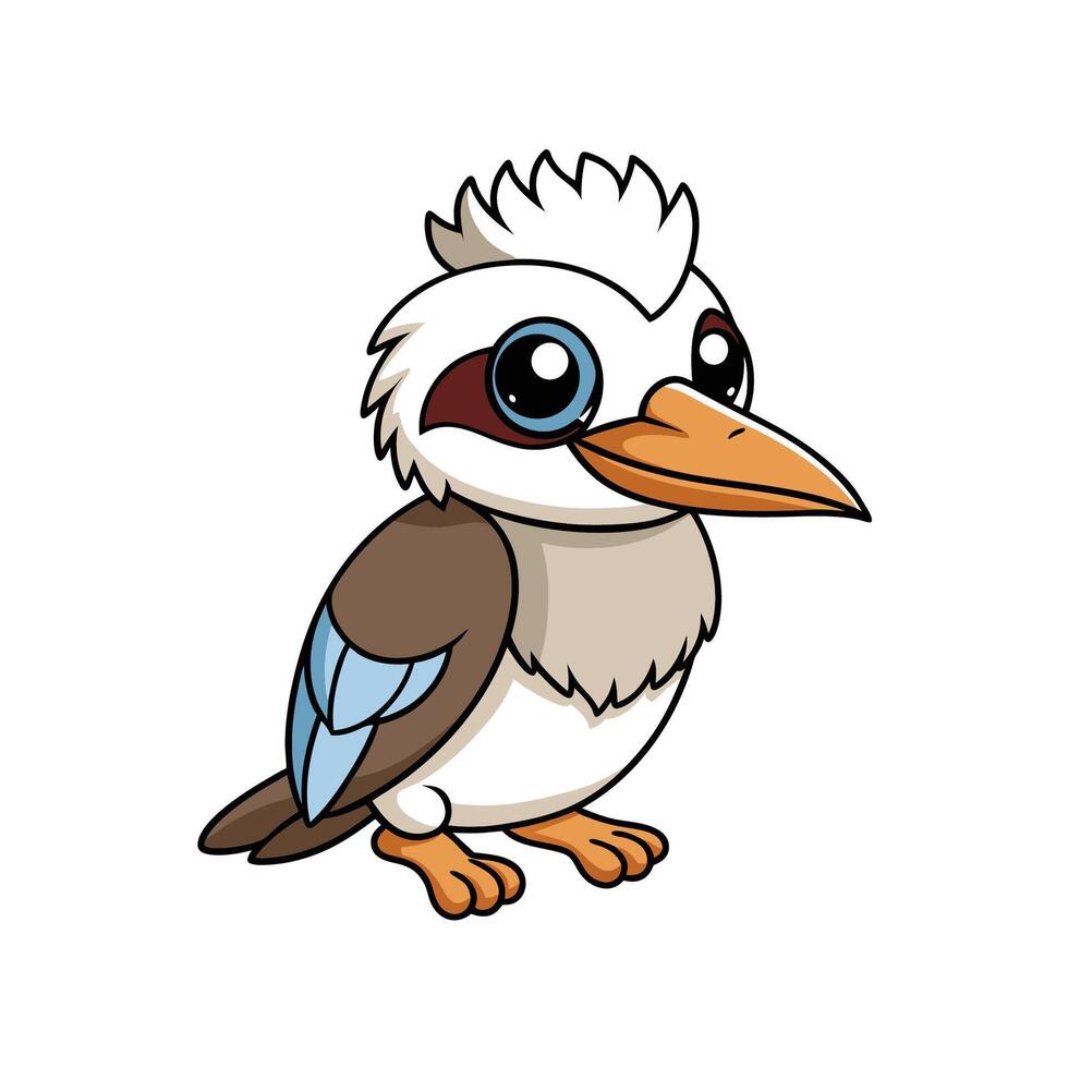 Cartoon Kookaburra bird illustration with happy expression on white vector
