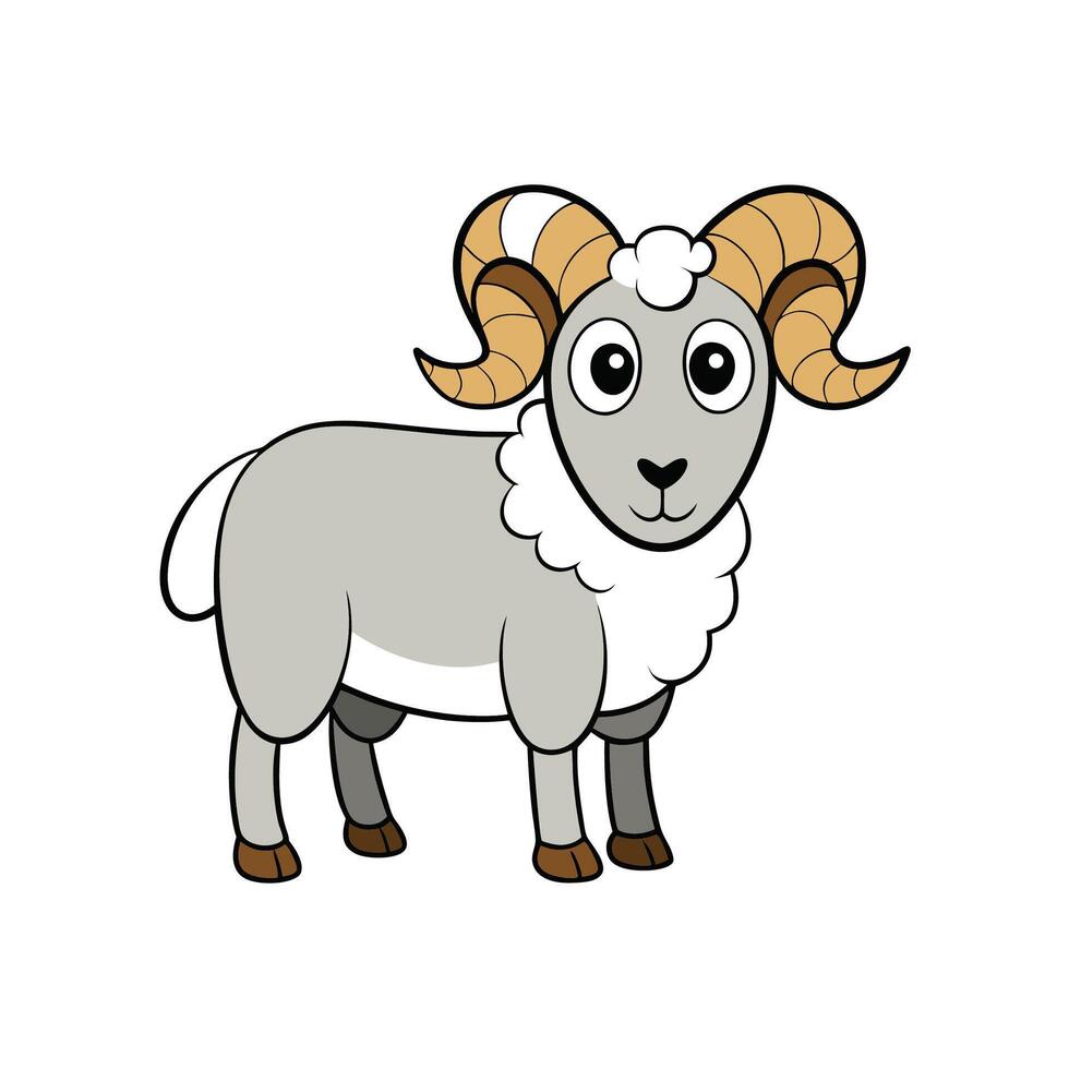 Cartoon ram with large horns standing on white background vector