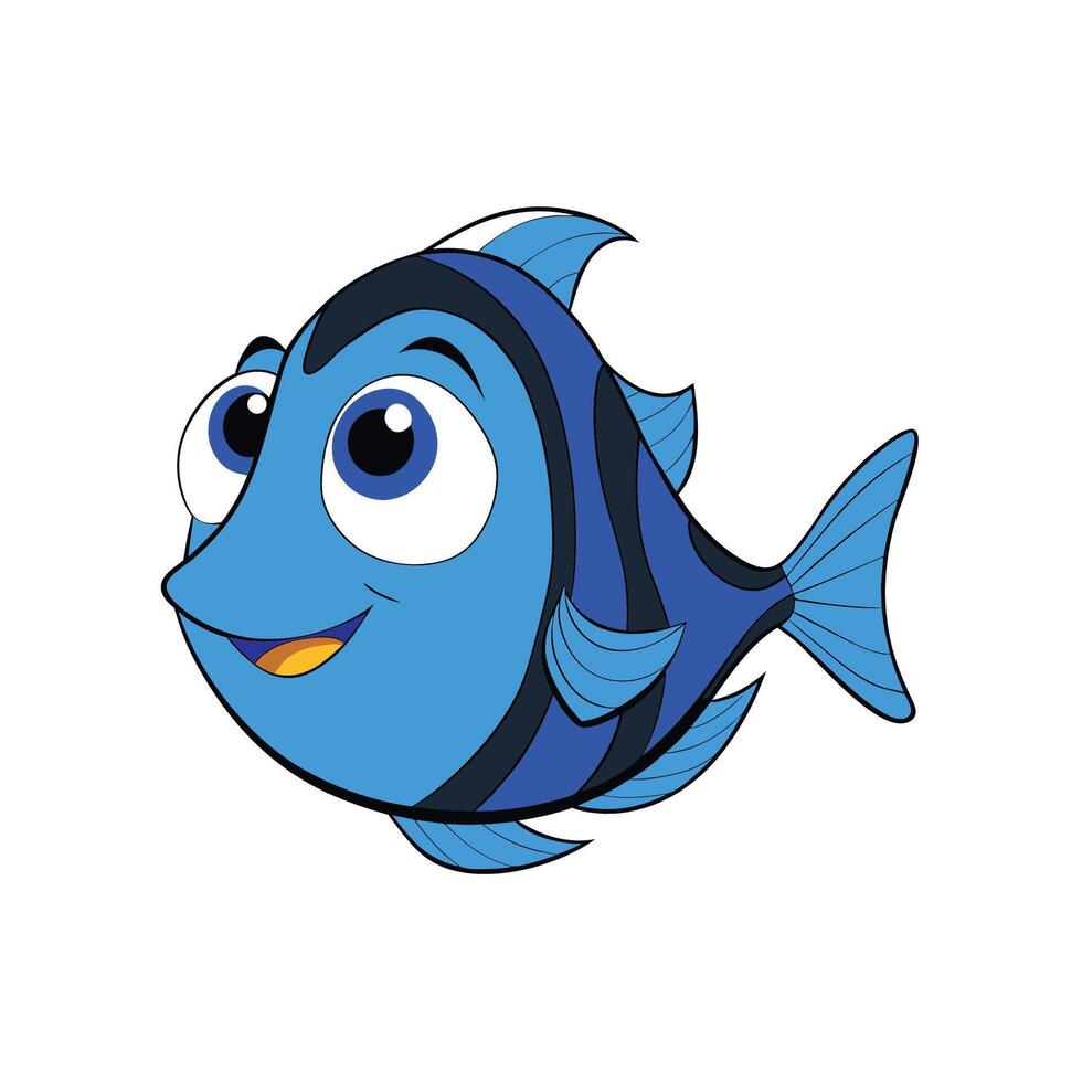 Cute blue cartoon fish with big eyes on white vector