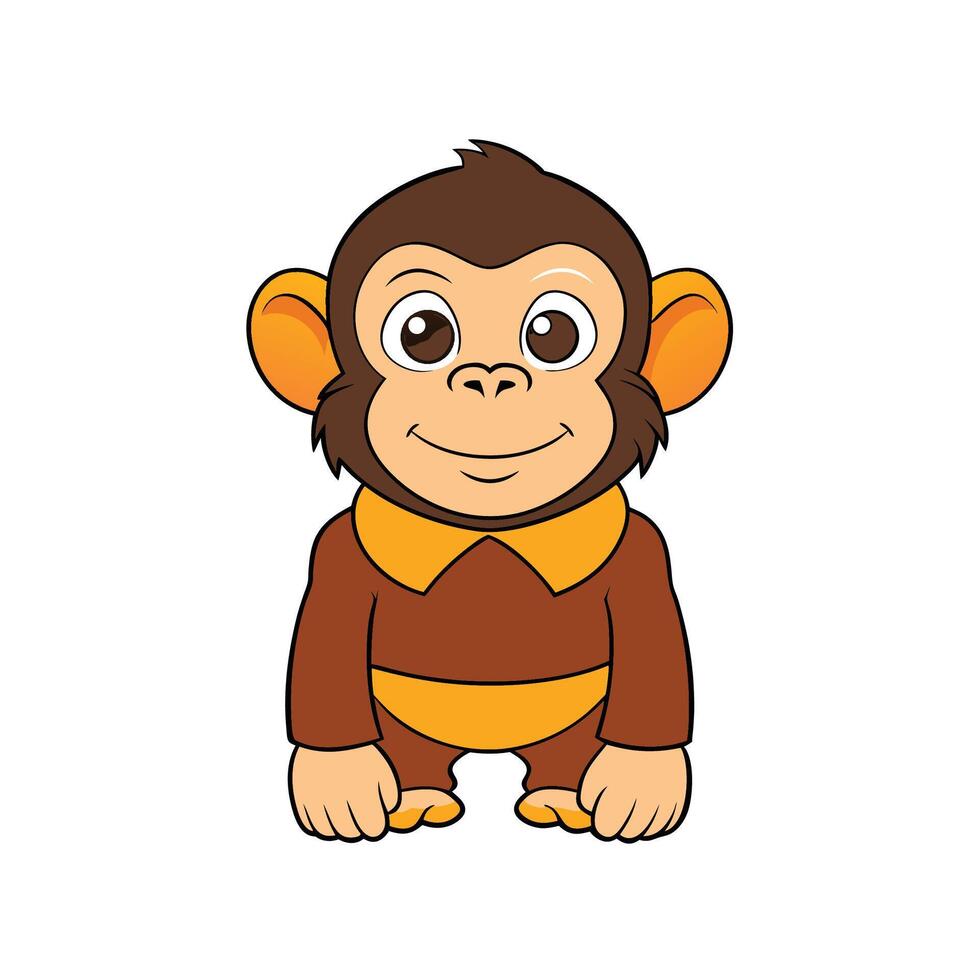 A cute cartoon monkey smiles against a bright white background. illustration, flat style. vector
