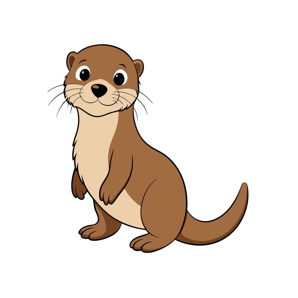 Cartoon otter standing up and smiling on white background vector