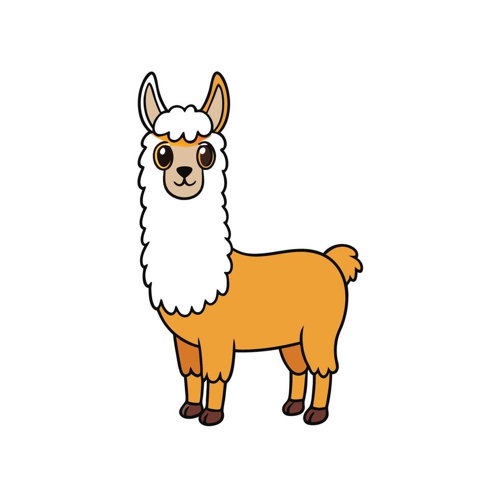 Cute Cartoon Llama Illustration on a White Background vector