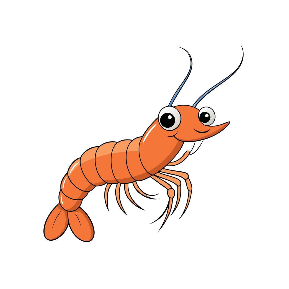 Cartoon shrimp character illustration with a cute smile design vector