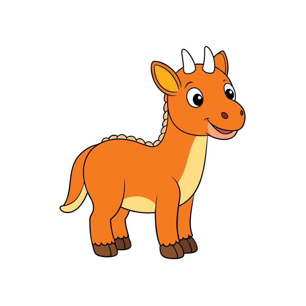 Cartoon orange quadruped with horns standing on a white background vector