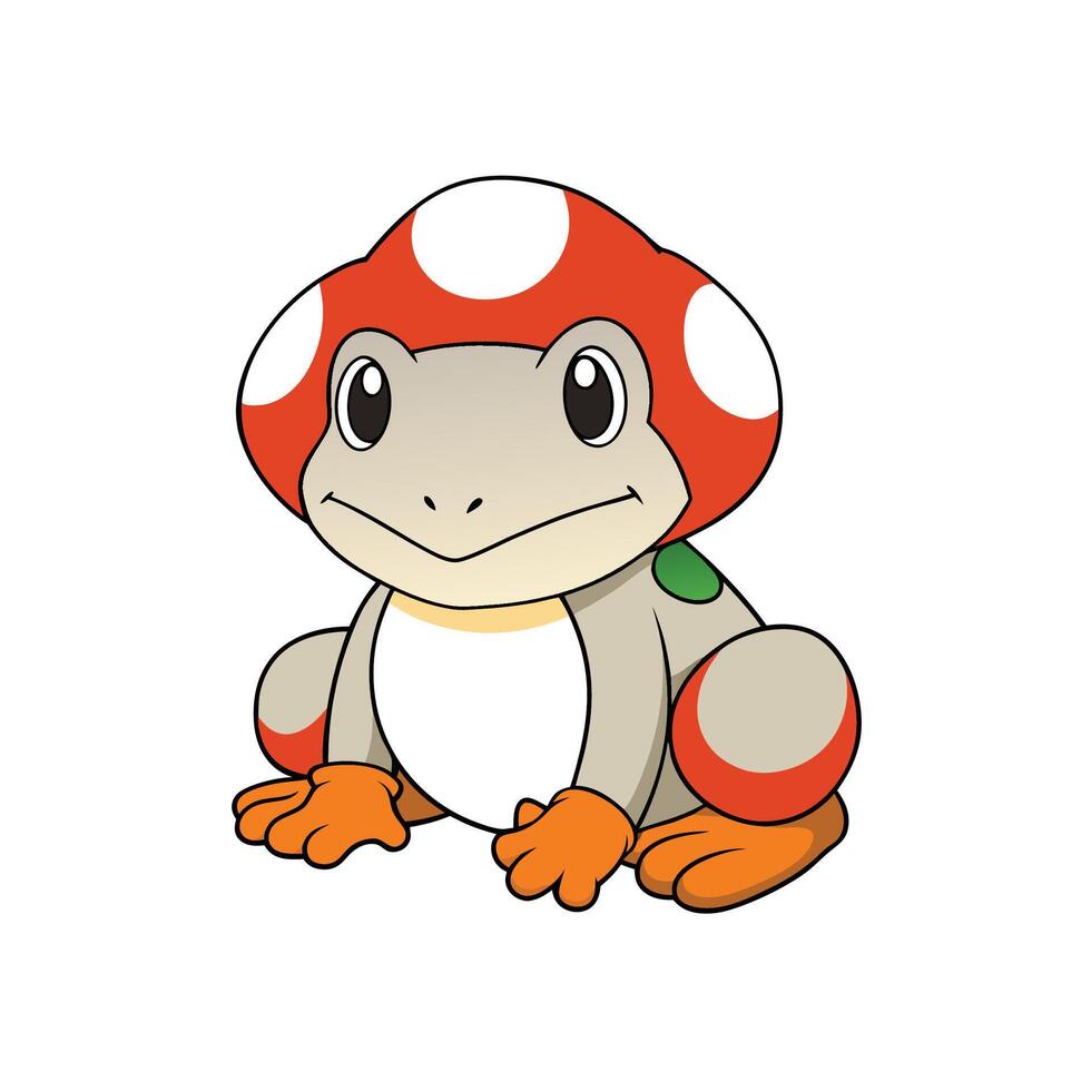 Cartoon Frog Wearing Mushroom Hat Character Sitting Down Isolated vector