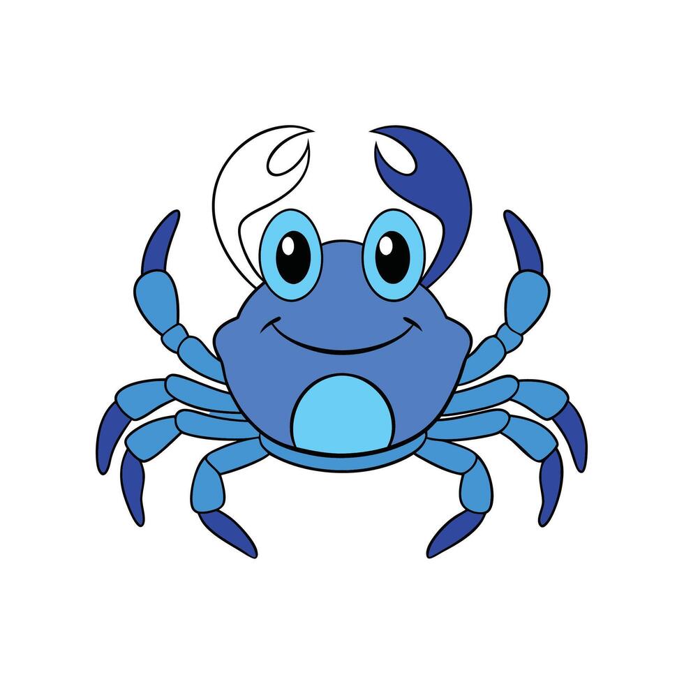 Cheerful blue crab cartoon illustration on a white background vector