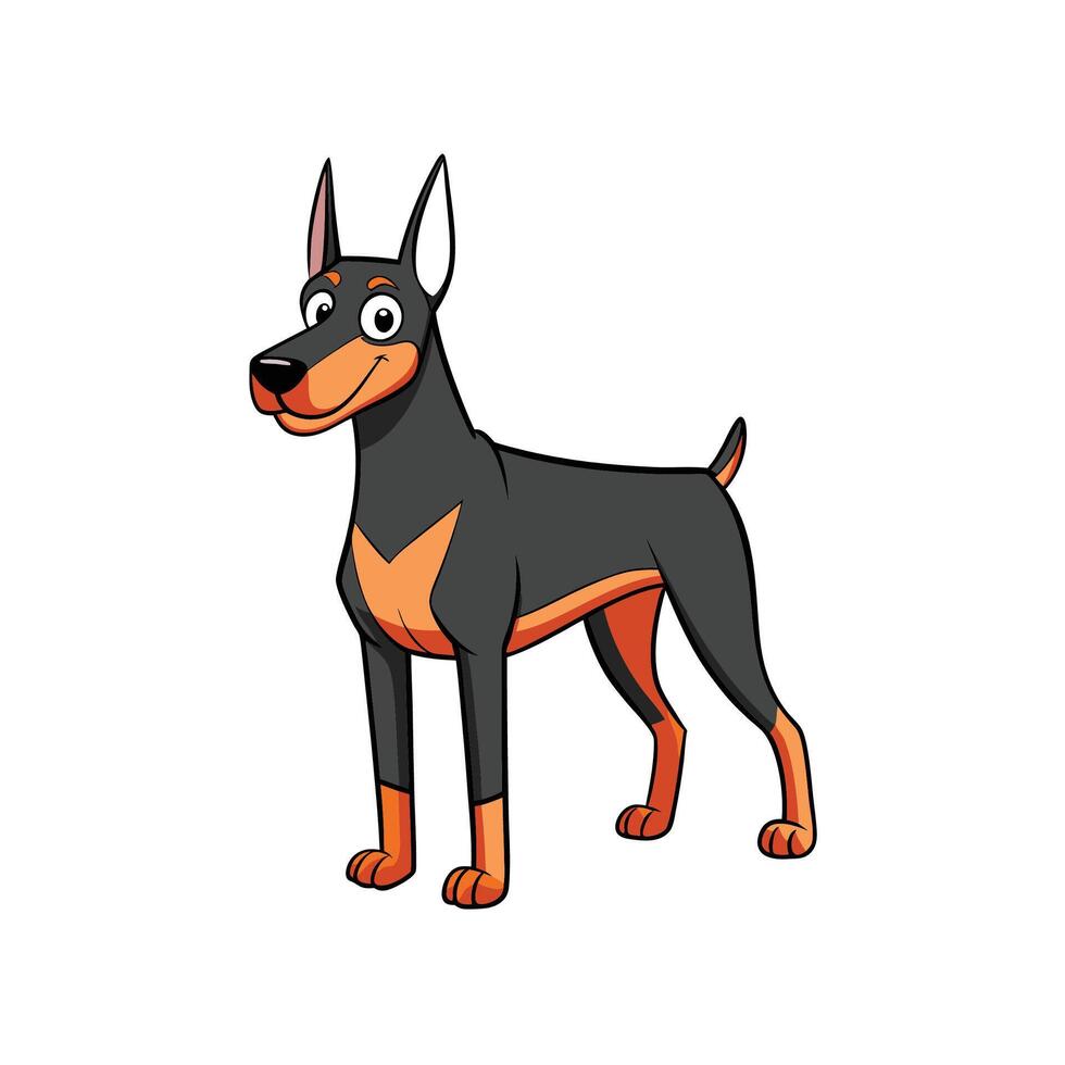 Cartoon Doberman Pinscher Standing Isolated on a White Background vector