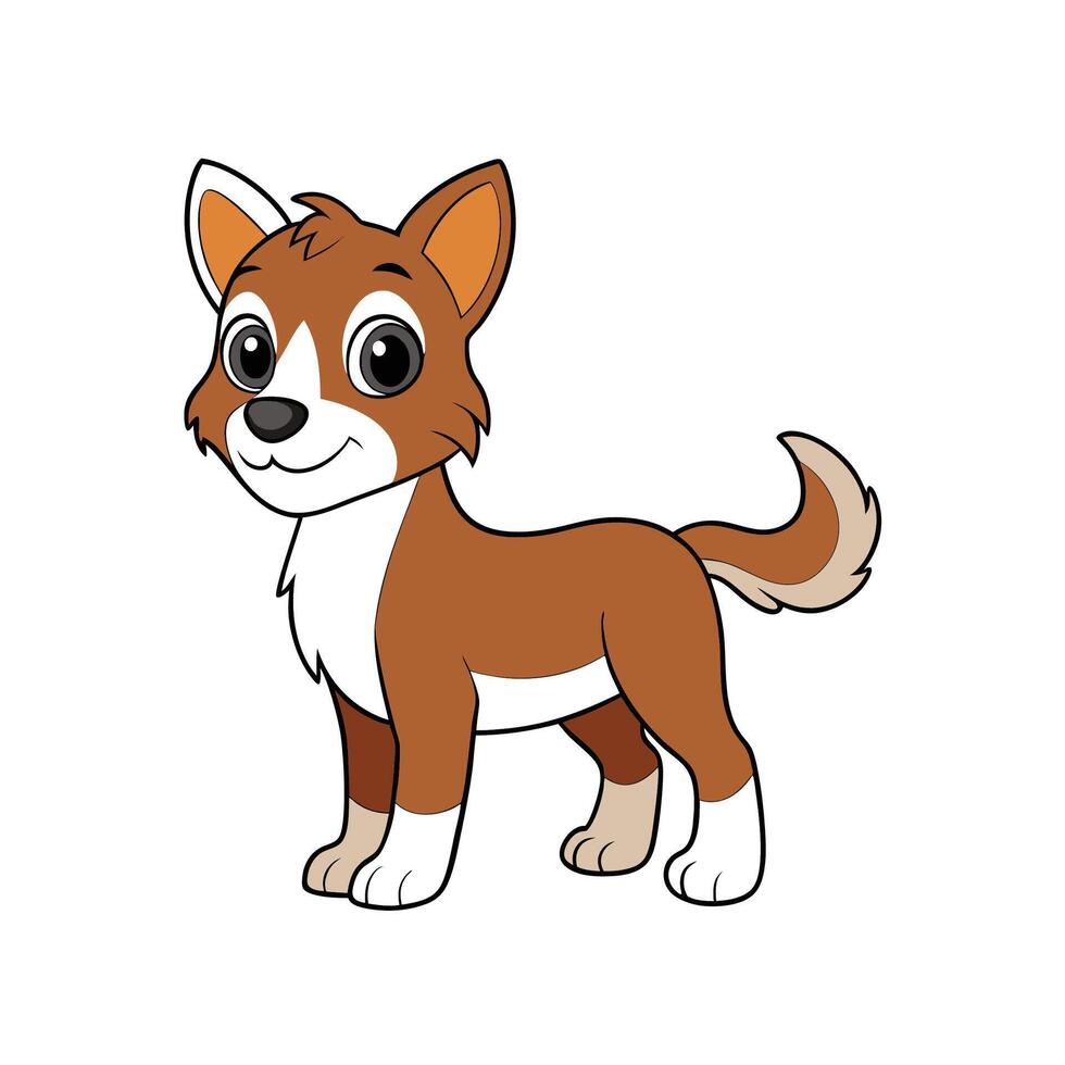 Cartoon dog illustration with brown fur and white markings vector