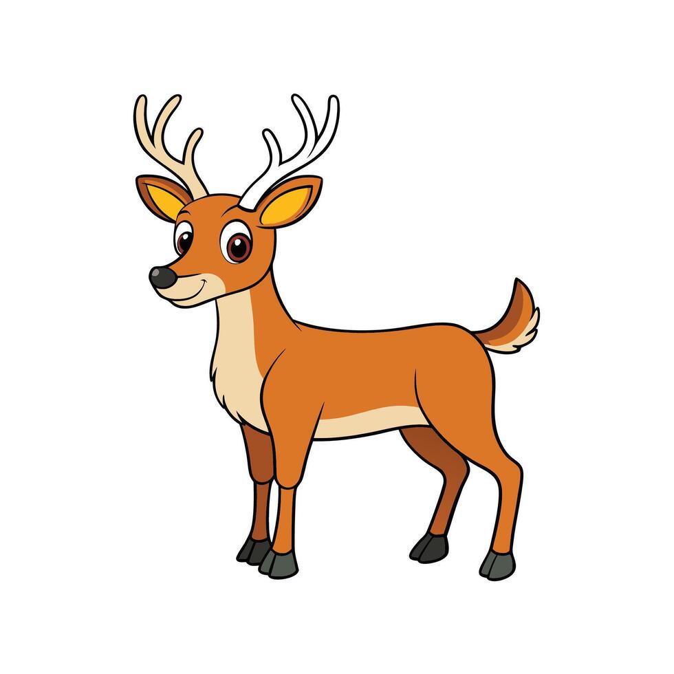 Friendly cartoon deer with antlers stands isolated on white vector