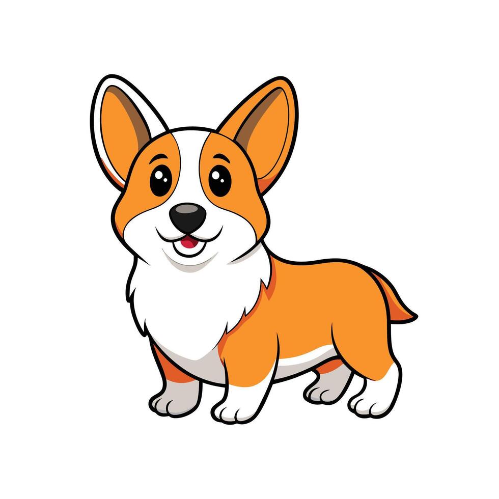 Cute cartoon corgi dog standing on white background vector