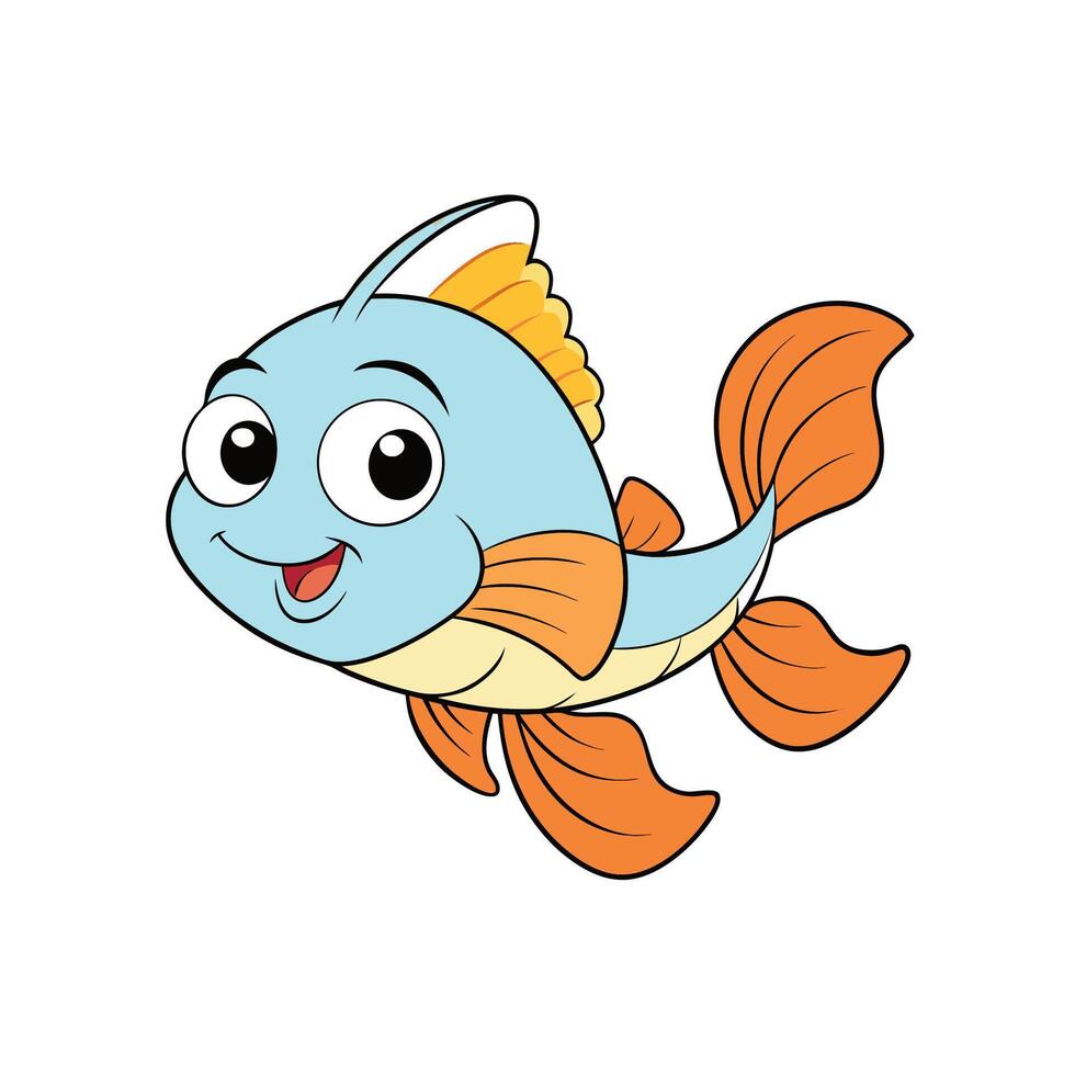 Happy cartoon fish swimming playfully with cheerful expression vector