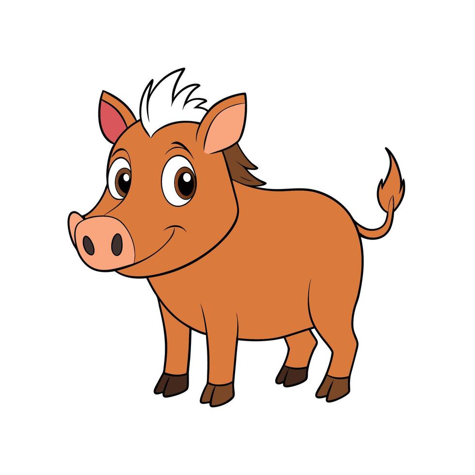 Cute cartoon warthog standing cheerfully on a white background vector
