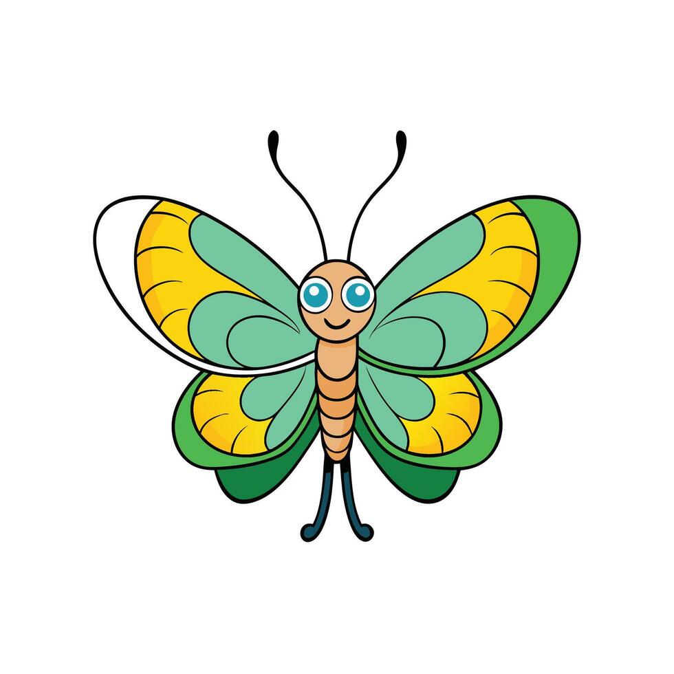 Cartoon Butterfly with Colorful Wings and Smiling Face Illustration vector