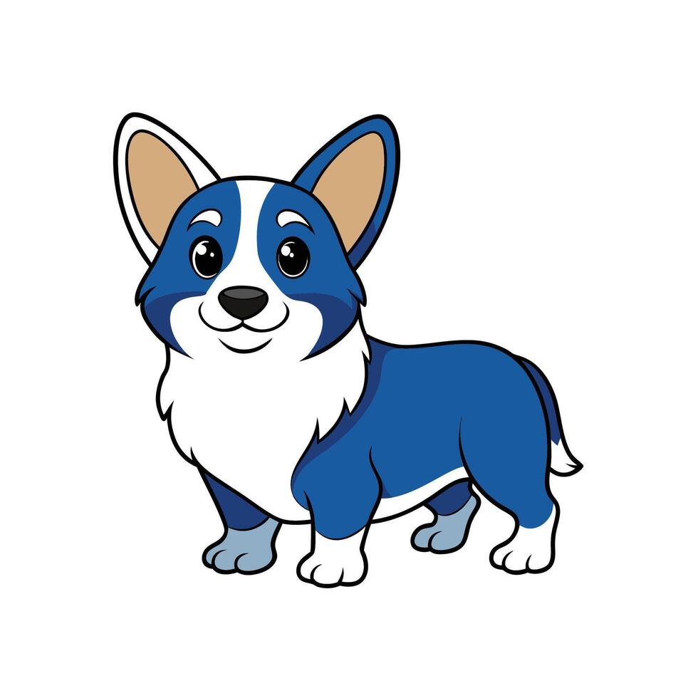 Cartoon blue corgi dog with cute expression standing isolated vector