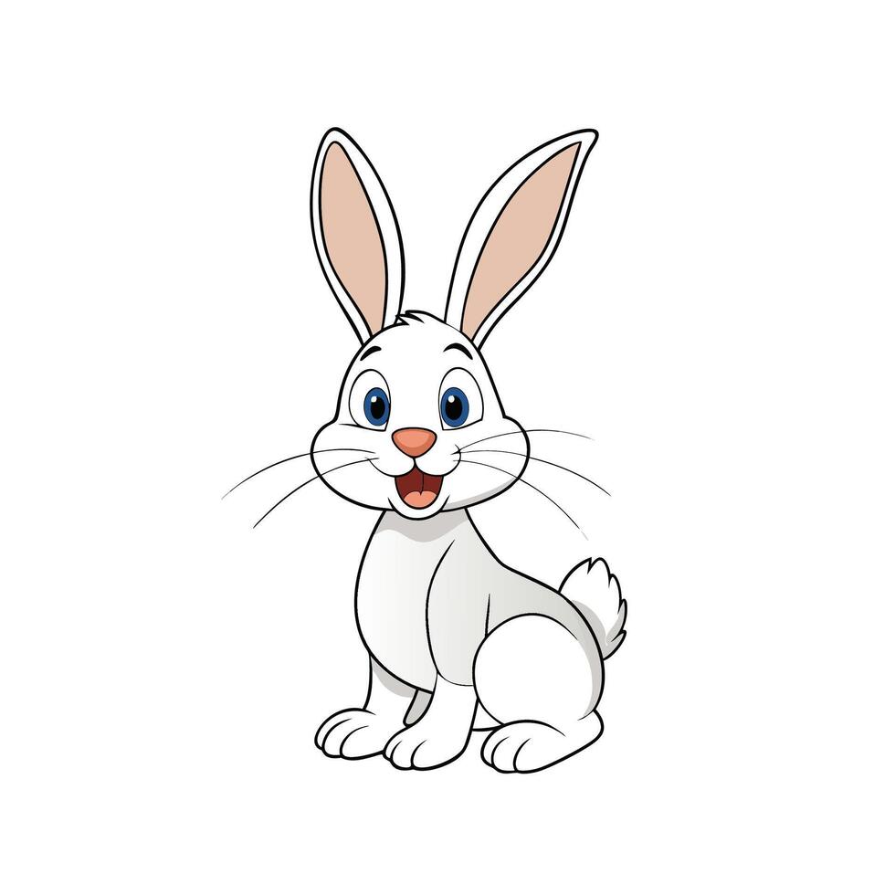 Cartoon white rabbit sitting with big eyes and ears vector