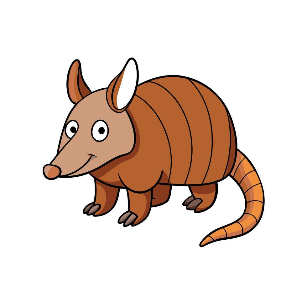 Cartoon armadillo illustration with smiling face and smooth lines vector
