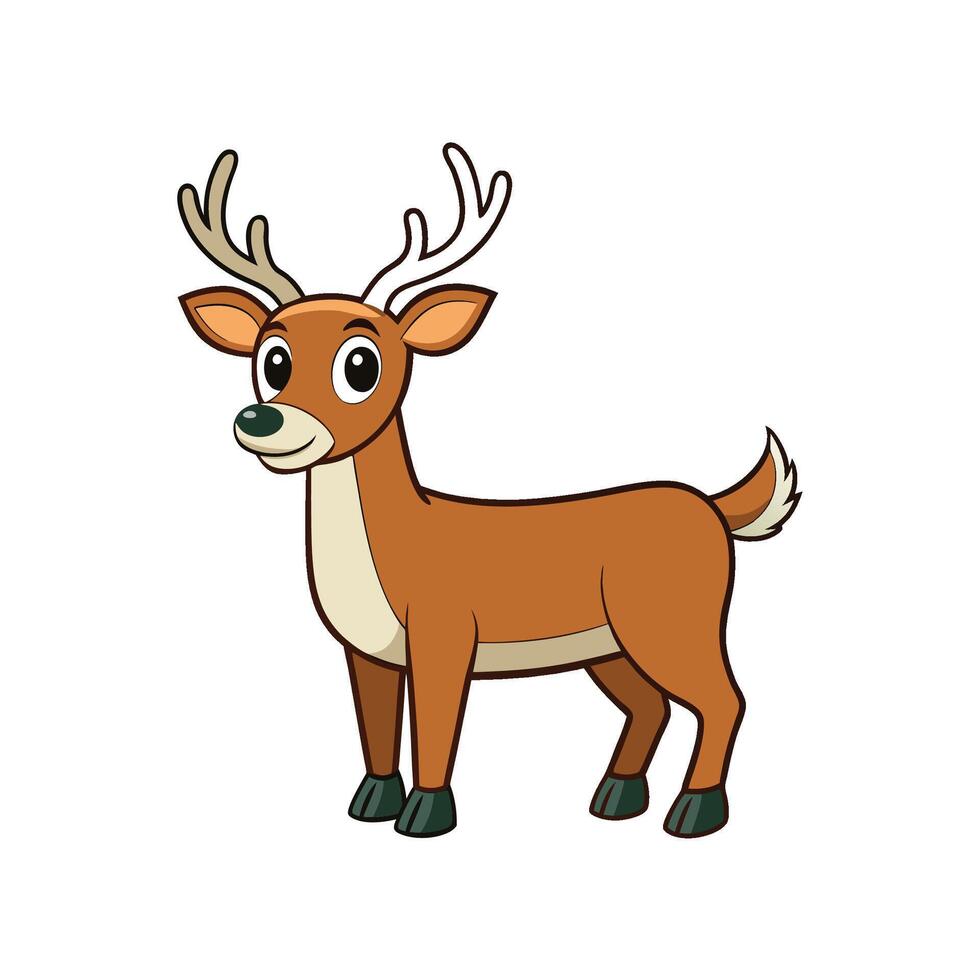 Cartoon illustration of a cute, cheerful reindeer standing isolated vector