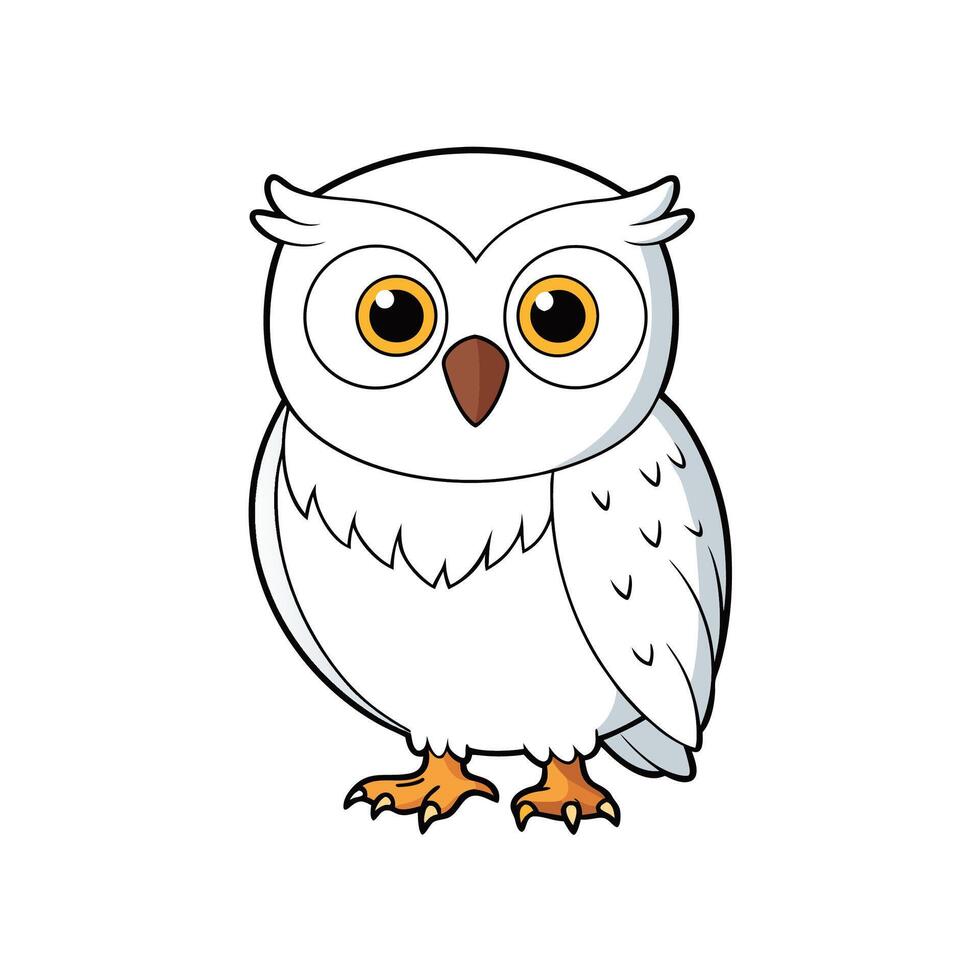 Cartoon white owl illustration with expressive eyes and feathers vector