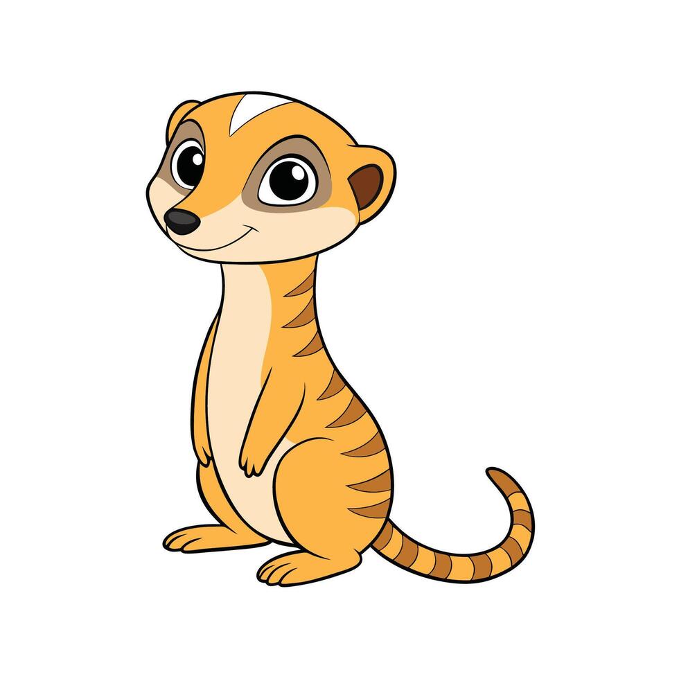 Cute cartoon meerkat character sitting upright and smiling gently vector