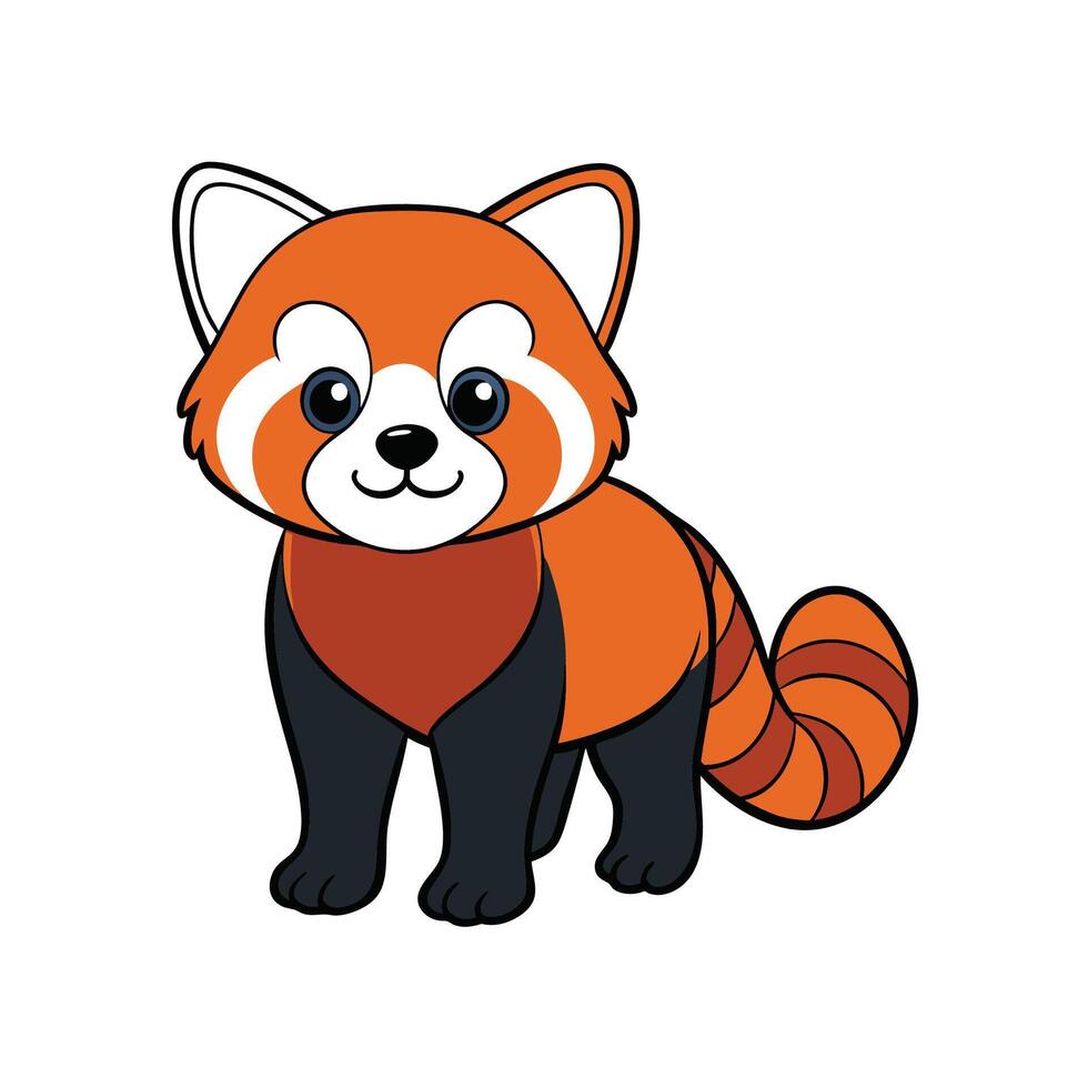 Adorable red panda cartoon character standing on white background vector