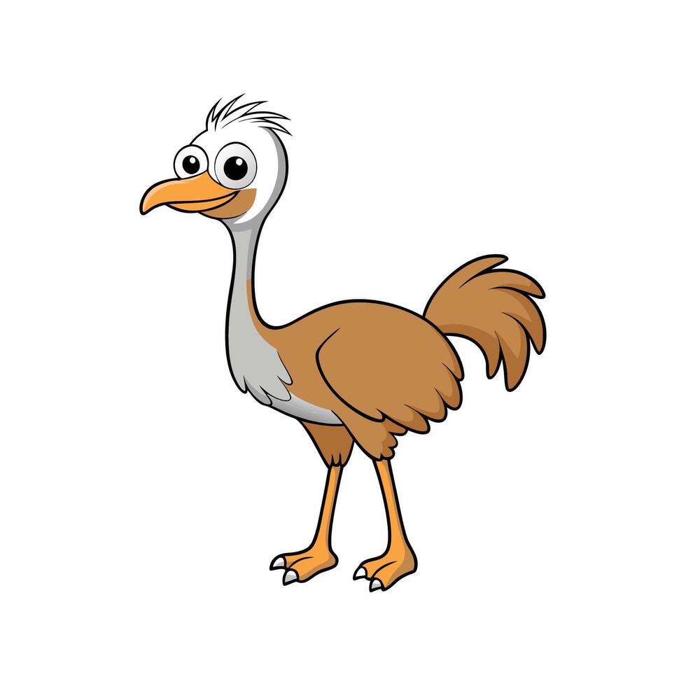 Cartoon ostrich character standing tall with a cheerful expression vector