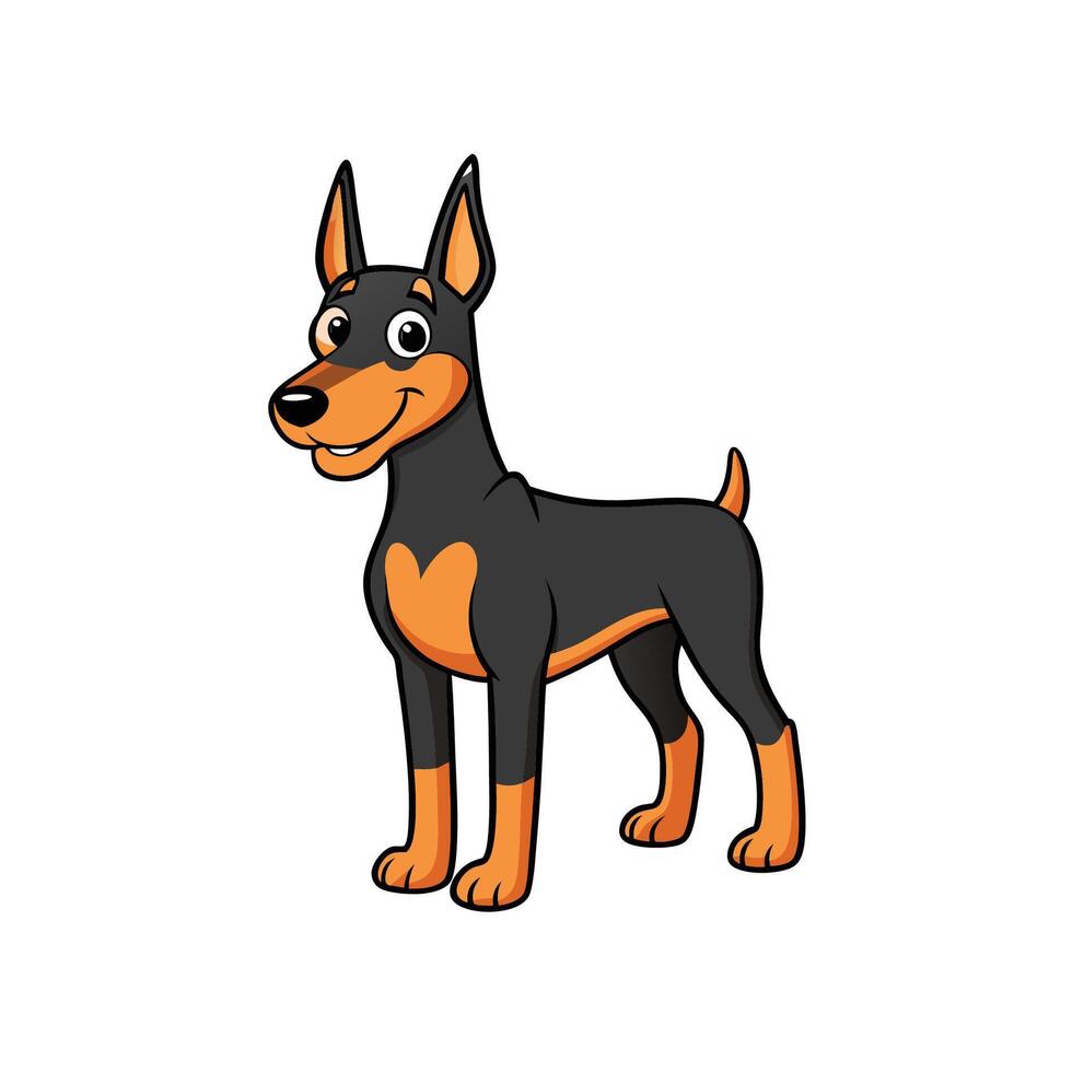 Cartoon Doberman dog standing tall with cheerful expression vector