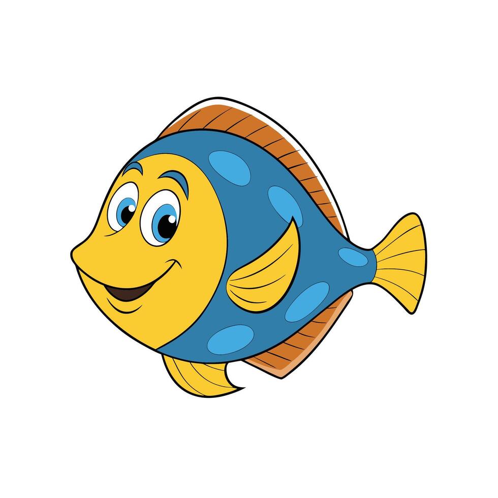 Cartoon fish illustration of a smiling tropical fish character vector