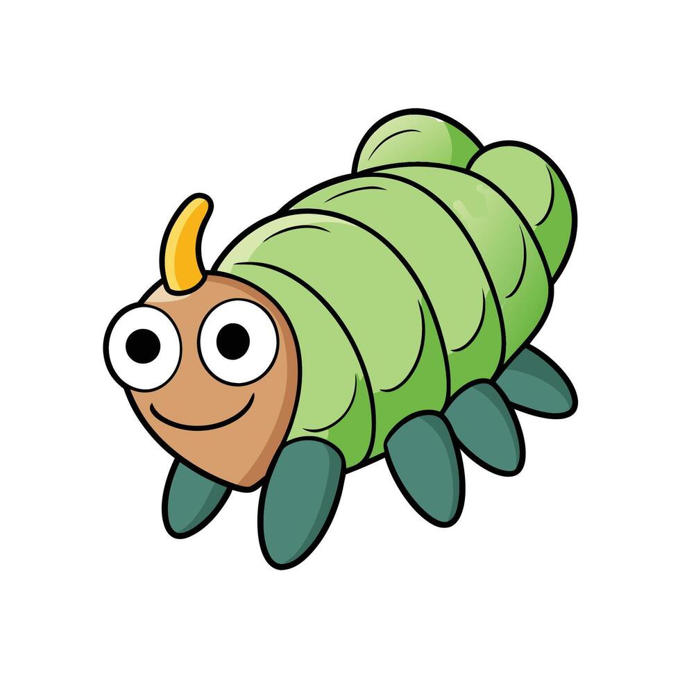 Smiling green caterpillar cartoon illustration on isolated white background vector