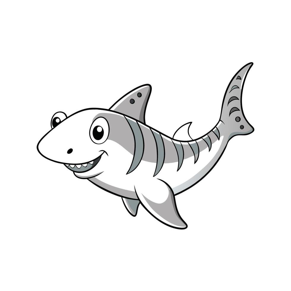 Smiling cartoon shark swimming on a white background image vector