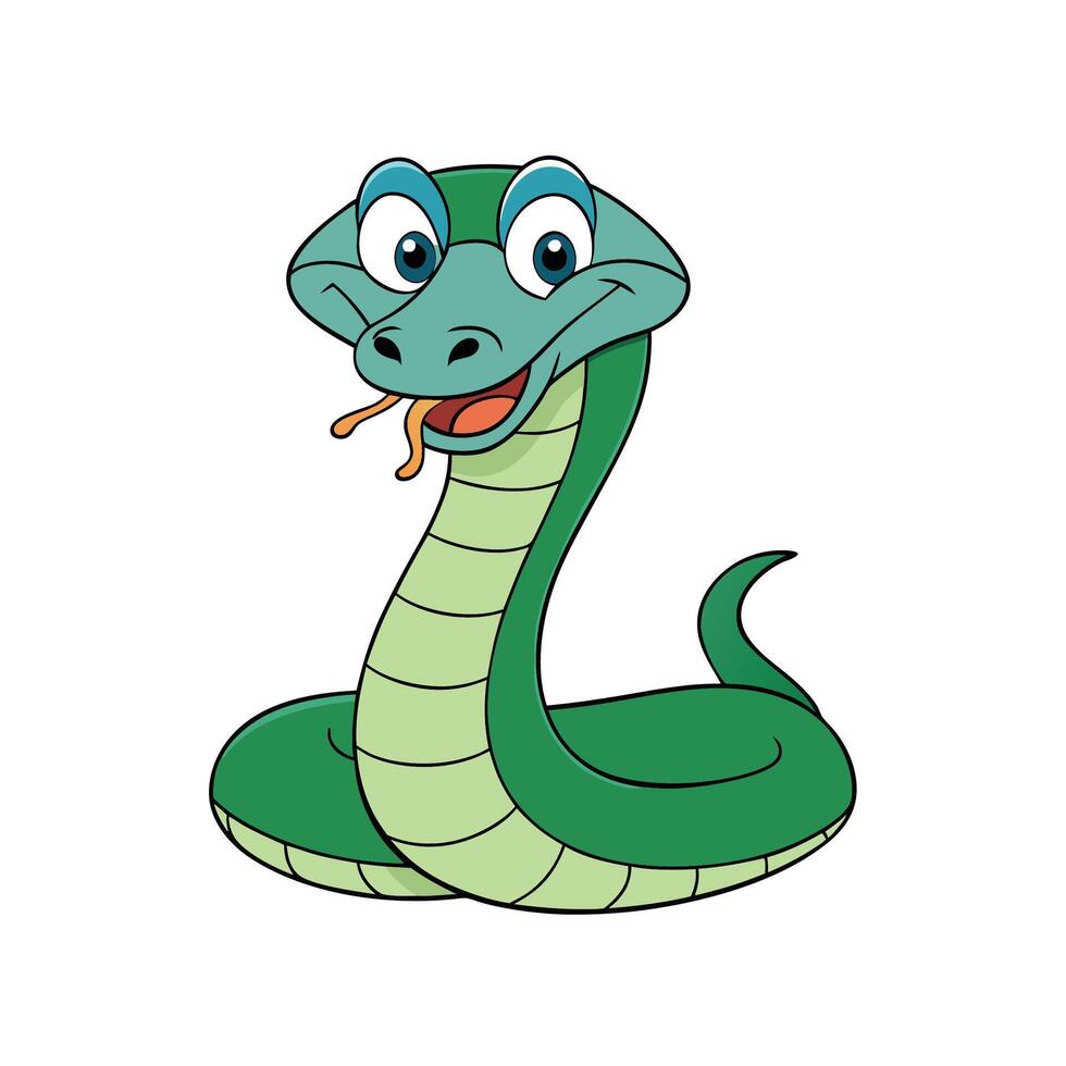 Cartoon Green Snake with Smiling Face Isolated on White vector