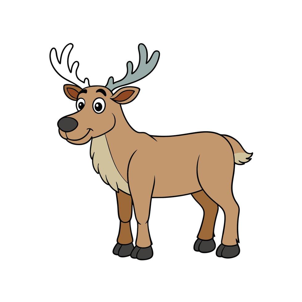 Cartoon reindeer illustration with antlers in standing position vector
