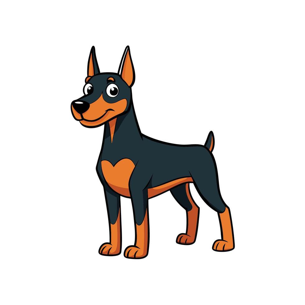 Cartoon Doberman Pinscher dog standing with confident, friendly expression vector