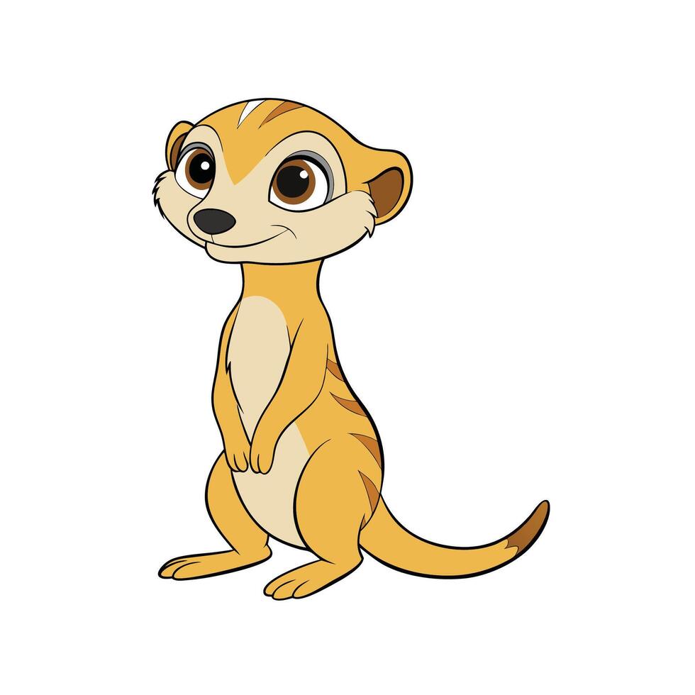Cartoon meerkat standing upright on white background, smiling sweetly vector