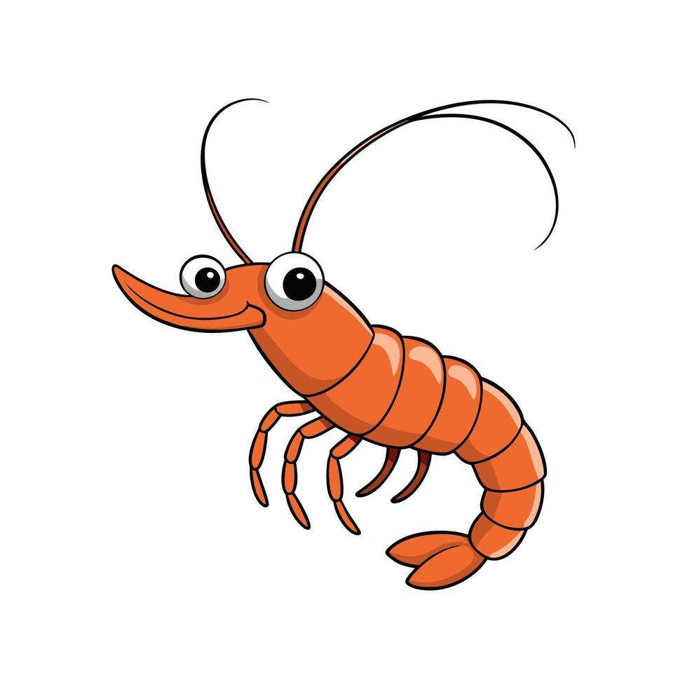 Cartoon shrimp with big eyes on white background vector