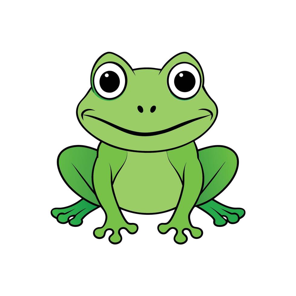 Illustration of a cute green frog sitting upright smiling vector