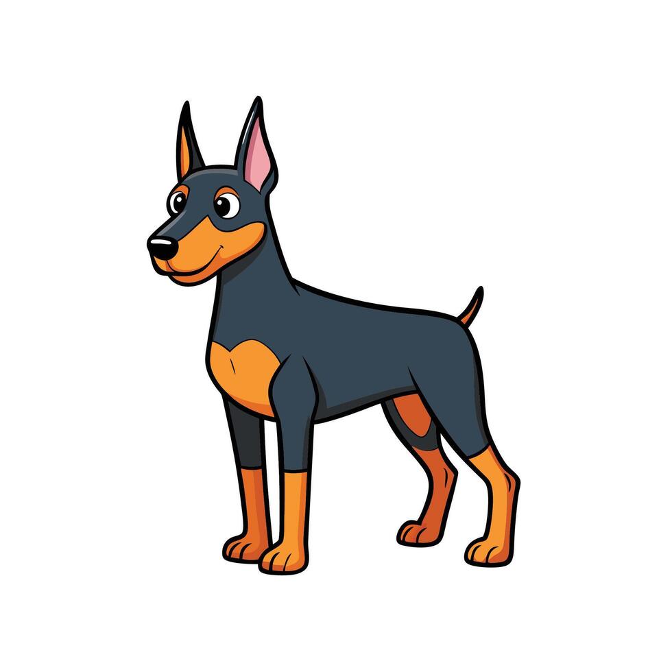 Cartoon doberman pinscher with black and brown fur standing vector