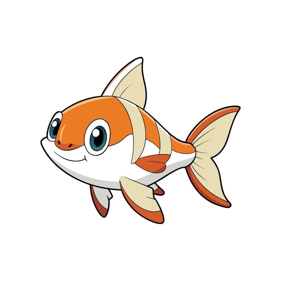 Cartoon goldfish character illustration on white background cheerfully swimming vector