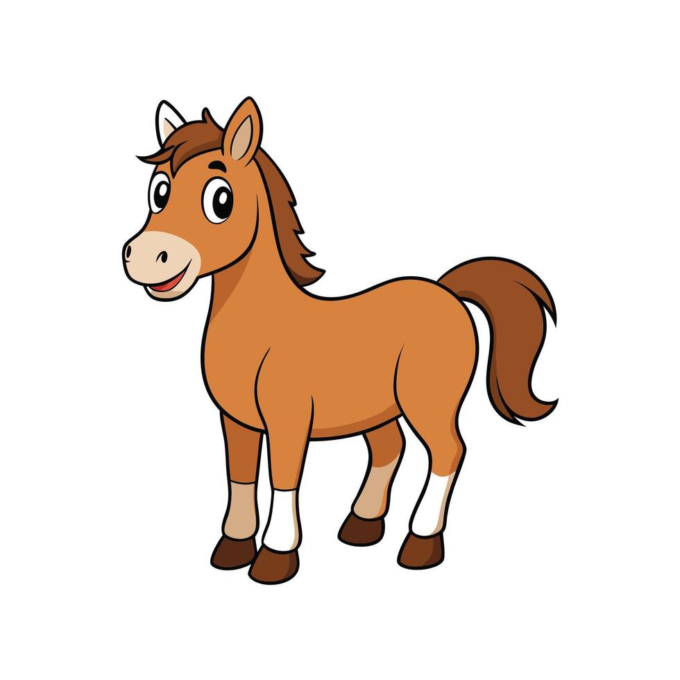 Cartoon horse smiling with brown coat on white background vector